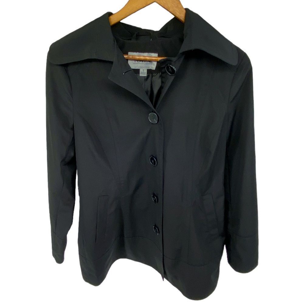 London Fog Towne Jacket Black Buttoned Down Casual Stylish Water Repellent Small
